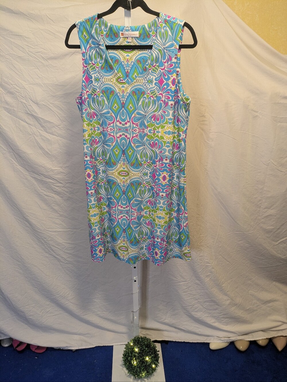 Jude Connally Multicolor Sleeveless Shift Dress in Teal, Blue & Pink